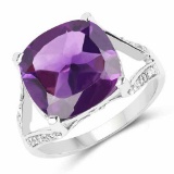 5.99 Carat Genuine Amethyst and White Topaz .925 Sterling Silver Ring