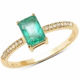 0.60 Carat Genuine Zambian Emerald and White Diamond 14K Yellow Gold Ring
