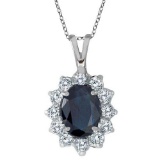 Blue Sapphire and Diamond Accented Pendant 14k White Gold (1.70ctw)