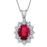 Ruby and Diamond Accented Pendant Necklace 14k White Gold (1.80ctw)