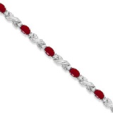 Ruby and Diamond XOXO Link Bracelet in 14k White Gold (6.65ct)