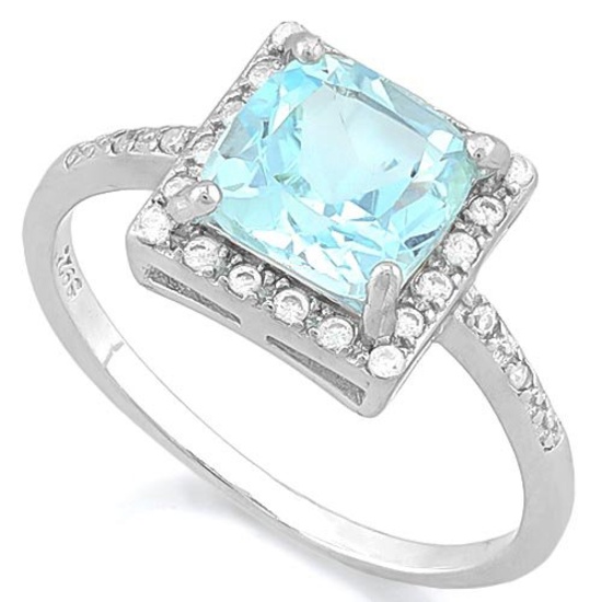 1 4/5 CARAT BABY SWISS BLUE TOPAZ & (24 PCS) CREATED DIAMOND 925 STERLING SILVER RING