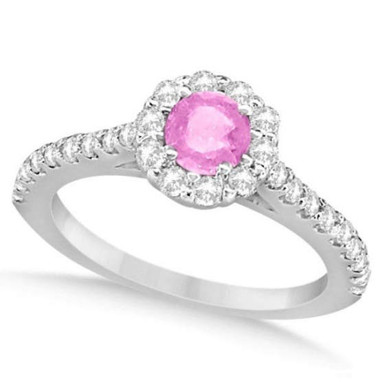 Enhanced Pink Diamond Engagement Ring Pave Halo 14k White Gold 1.01ctw