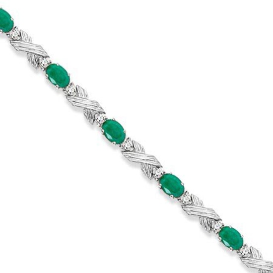 Emerald and Diamond XOXO Link Bracelet in 14k White Gold (6.65ct)