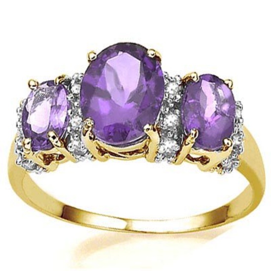 2.11 CARAT TW (19 PCS) AMETHYST & AMETHYST 10K SOLID YELLOW GOLD RING