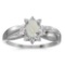 Certified 10k White Gold Oval Opal And Diamond Ring 0.2 CTW