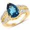 14K Yellow Gold Plated 3.50 Carat Genuine Blue Topaz .925 Sterling Silver Ring
