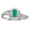 Certified 14k White Gold Oval Emerald And Diamond Satin Finish Ring 0.17 CTW