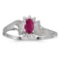 Certified 14k White Gold Oval Ruby And Diamond Satin Finish Ring 0.19 CTW