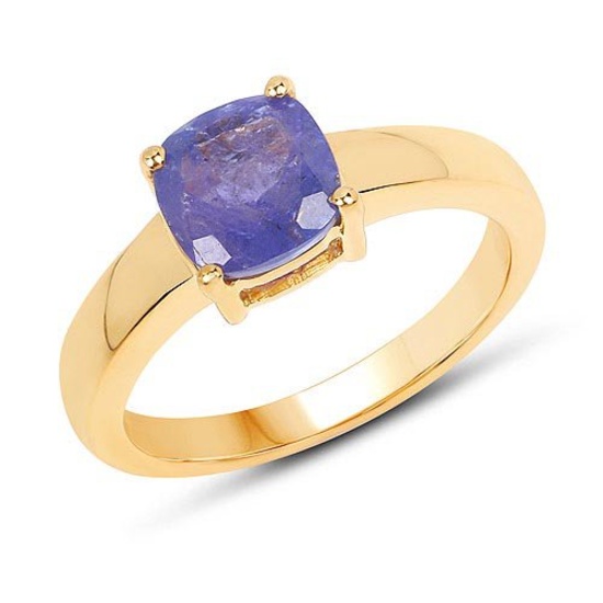 14K Yellow Gold Plated 1.80 Carat Genuine Tanzanite .925 Sterling Silver Ring