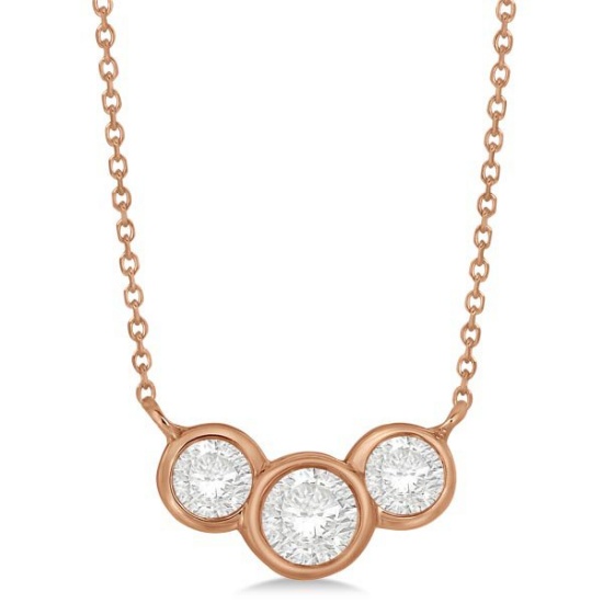 Three Stone Bezel Set Diamond Pendant Necklace 14k Rose Gold 1.00 ct