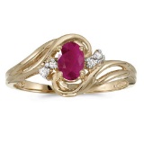 Certified 14k Yellow Gold Oval Ruby And Diamond Ring 0.4 CTW