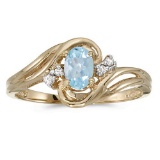Certified 14k Yellow Gold Oval Aquamarine And Diamond Ring 0.33 CTW
