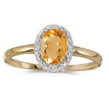 Certified 14k Yellow Gold Oval Citrine And Diamond Ring 0.66 CTW