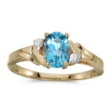 Certified 10k Yellow Gold Oval Blue Topaz And Diamond Ring 0.7 CTW