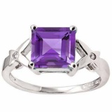 2 3/5 CARAT AMETHYST & CREATED WHITE SAPPHIRE 925 STERLING SILVER RING