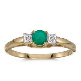 Certified 14k Yellow Gold Round Emerald And Diamond Ring 0.2 CTW