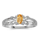 Certified 10k White Gold Oval Citrine Ring 0.15 CTW