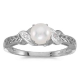 Certified 10k White Gold Pearl And Diamond Ring 0.01 CTW