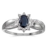 Certified 10k White Gold Oval Sapphire And Diamond Ring 0.4 CTW