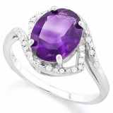 AMETHYST & 1/4 CARAT (34 PCS) FLAWLESS CREATED DIAMOND 925 STERLING SILVER RING
