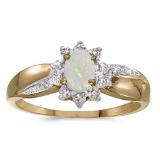 Certified 10k Yellow Gold Oval Opal And Diamond Ring 0.2 CTW