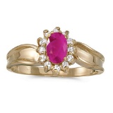 Certified 14k Yellow Gold Oval Ruby And Diamond Ring 0.5 CTW