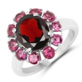 5.85 Carat Genuine Garnet and Rhodolite .925 Sterling Silver Ring