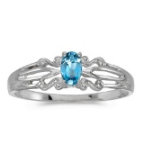 Certified 10k White Gold Oval Blue Topaz Ring 0.19 CTW