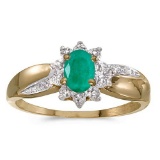 Certified 10k Yellow Gold Oval Emerald And Diamond Ring 0.32 CTW