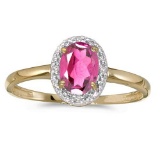 Certified 14k Yellow Gold Oval Pink Topaz And Diamond Ring 0.85 CTW