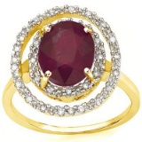 3.3 CARAT TW (19 PCS) GENUINE RUBY & GENUINE DIAMOND 10K SOLID YELLOW GOLD RING