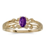 Certified 14k Yellow Gold Oval Amethyst Ring 0.18 CTW