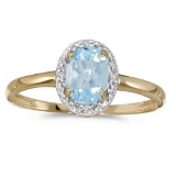 Certified 14k Yellow Gold Oval Aquamarine And Diamond Ring 0.58 CTW