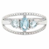 BABY SWISS BLUE TOPAZS & 1/3 CARAT AQUAMARINES 925 STERLING SILVER RING