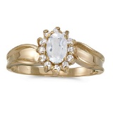 Certified 14k Yellow Gold Oval White Topaz And Diamond Ring 0.62 CTW