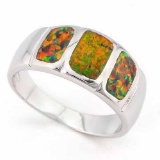 1 1/5 CARAT CREATED FIRE OPAL 925 STERLING SILVER RING