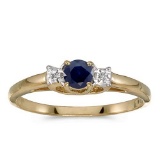 Certified 14k Yellow Gold Round Sapphire And Diamond Ring 0.23 CTW