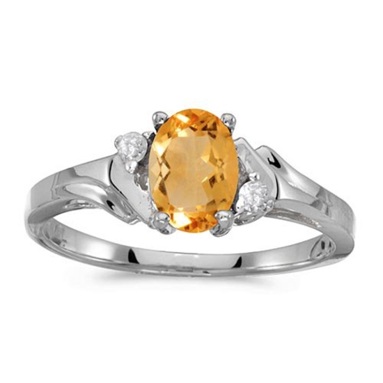 Certified 10k White Gold Oval Citrine And Diamond Ring 0.68 CTW