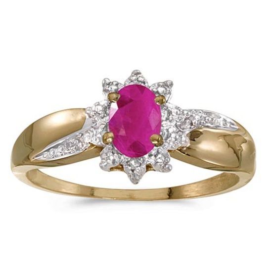 Certified 14k Yellow Gold Oval Ruby And Diamond Ring 0.37 CTW