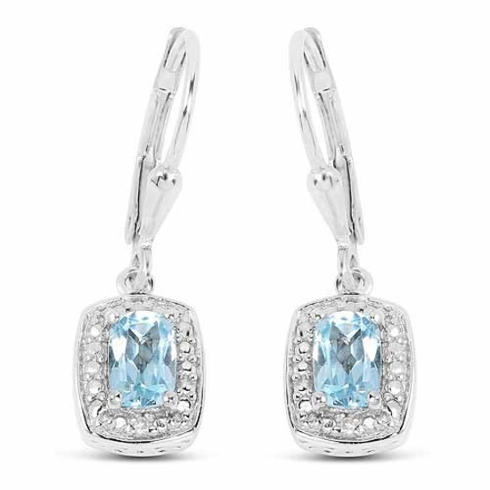 1.23 Carat Genuine Blue Topaz and White Diamond .925 Sterling Silver Earrings