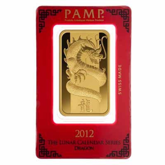 PAMP Suisse 100 Gram Gold Bar - 2012 Dragon Design