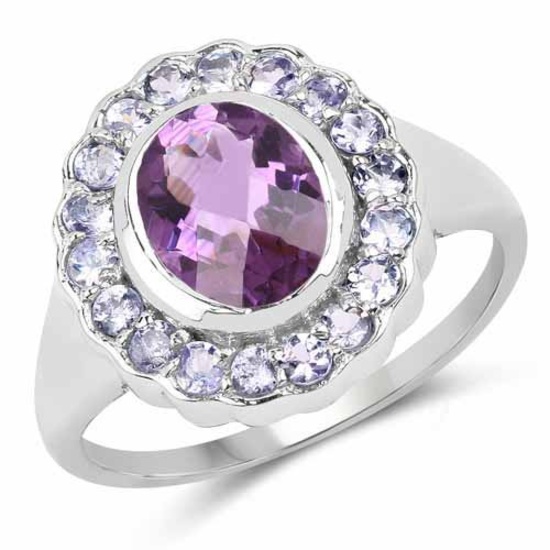 2.53 Carat Genuine Amethyst and Tanzanite .925 Sterling Silver Ring