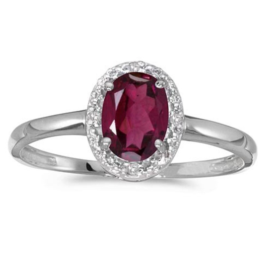 Certified 10k White Gold Oval Rhodolite Garnet And Diamond Ring 0.89 CTW