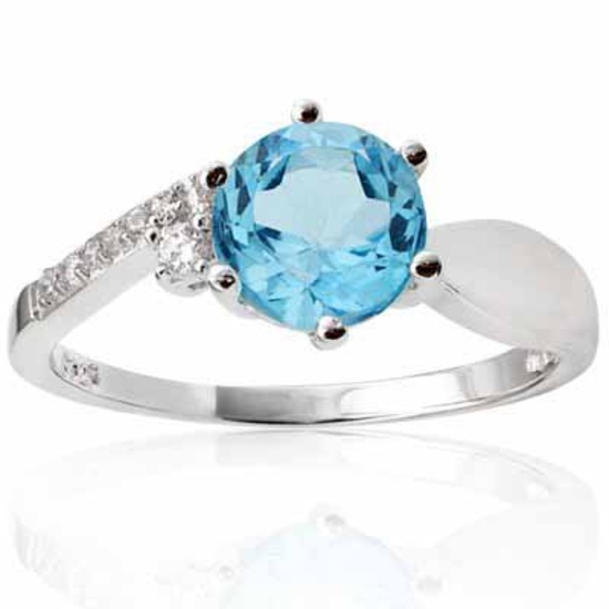 1 2/3 CARAT BABY SWISS BLUE TOPAZ & (6 PCS) FLAWLESS CREATED DIAMOND 925 STERLING SILVER RING