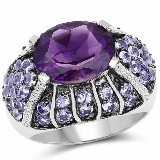 5.50 Carat Genuine Amethyst and Tanzanite .925 Sterling Silver Ring