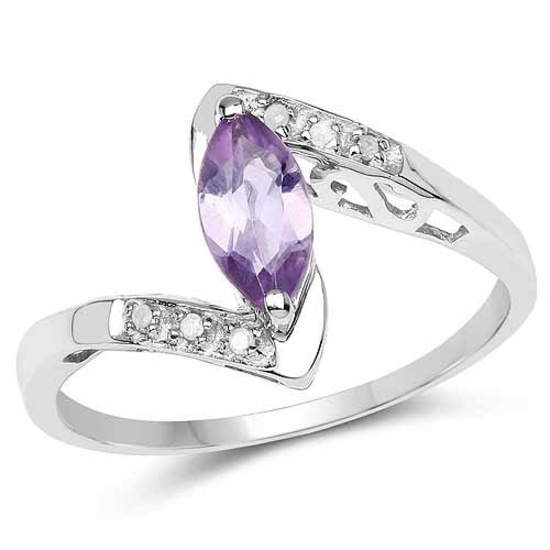 0.56 Carat Genuine Amethyst and White Diamond .925 Sterling Silver Ring