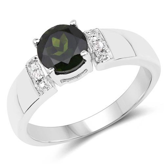 1.29 Carat Genuine Chrome Diopside and White Topaz .925 Sterling Silver Ring