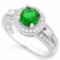 1 CARAT CREATED EMERALD 925 STERLING SILVER HALO RING