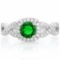 1 CARAT CREATED EMERALD & 1/2 CARAT (48 PCS) FLAWLESS CREATED DIAMOND 925 STERLING SILVER HALO RING